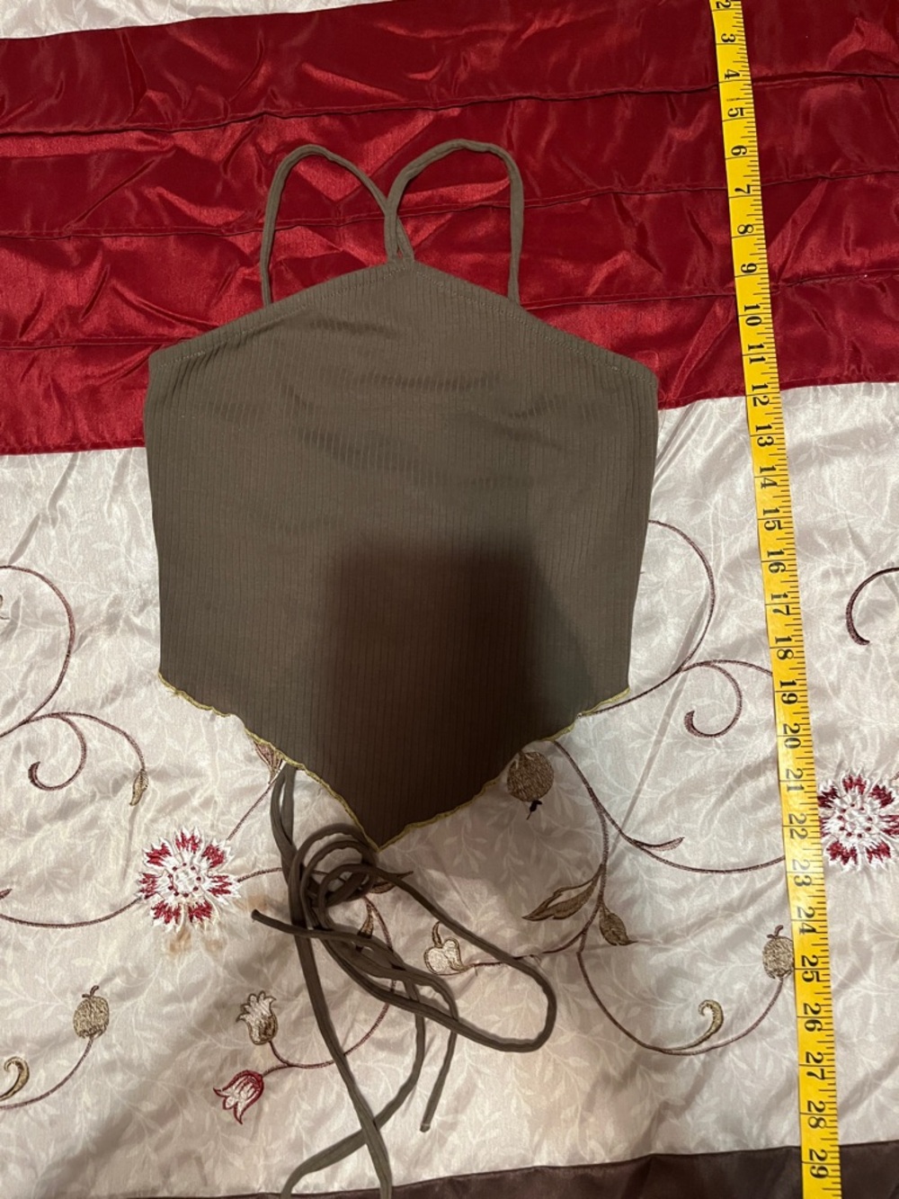 wild fable Brown Ribbed Handkerchief-Hem Cropped Cami